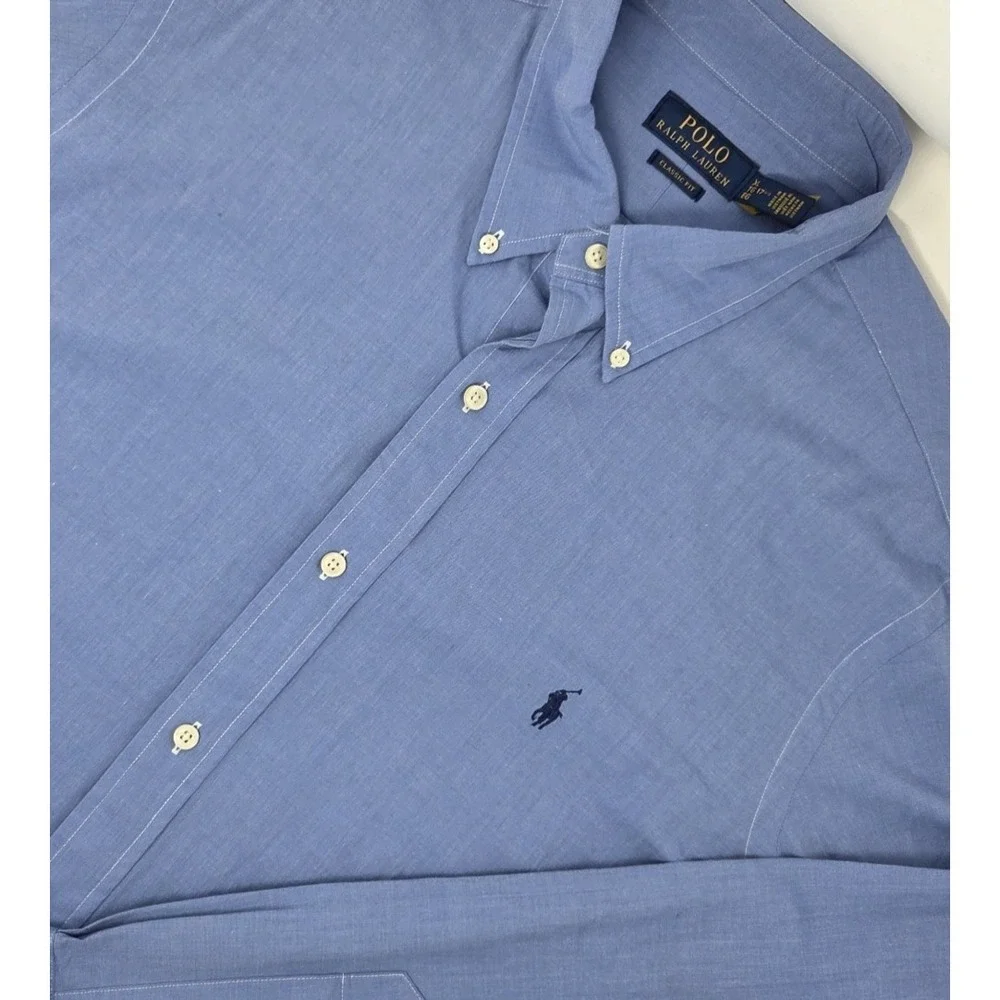 Polo Ralph Lauren Classic Fit Stretch Poplin Shirt Mens XL Blue Long Sleeve EUC